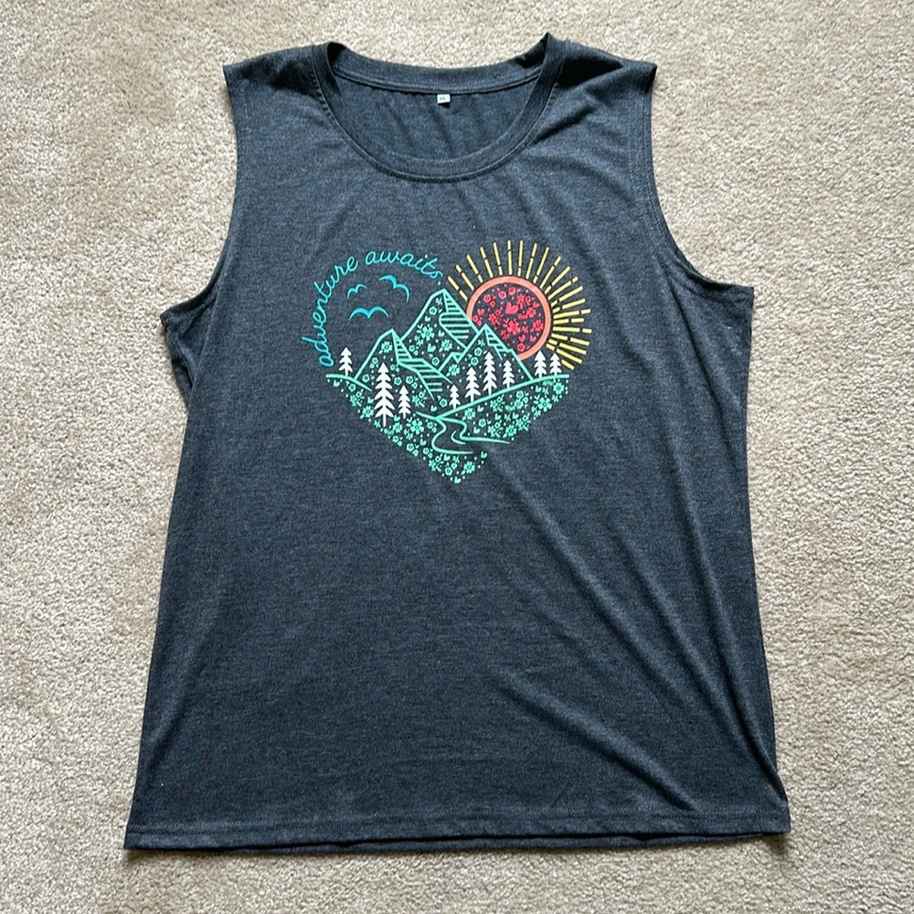 NWOT Adventure Awaits Women’s Gray Tank Top
